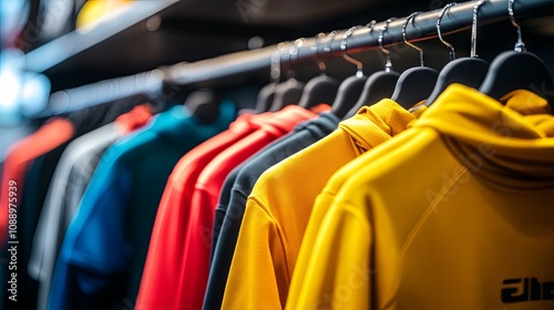 Colorful Hoodies on Hangers in a Clothing Store