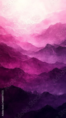 Majestic mountain landscape with a gradient of pink and purple hues, creating a dreamy and surreal atmosphere