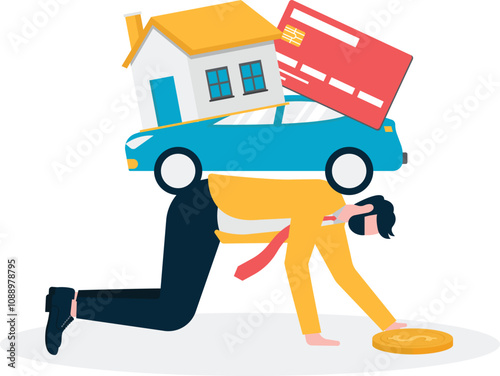 Financial Distress, Man or Businessman Bearing Debt Burden.
