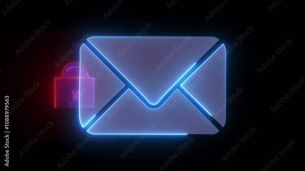 Glowing neon pink color message box animation icon conversation notice receive massage animated sign symbol on black background.