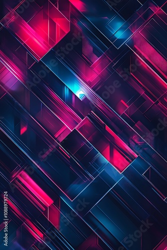 Abstract geometric composition featuring vibrant pink  blue  and dark hues  creating a modern and futuristic digital design suitable for various creative projects.