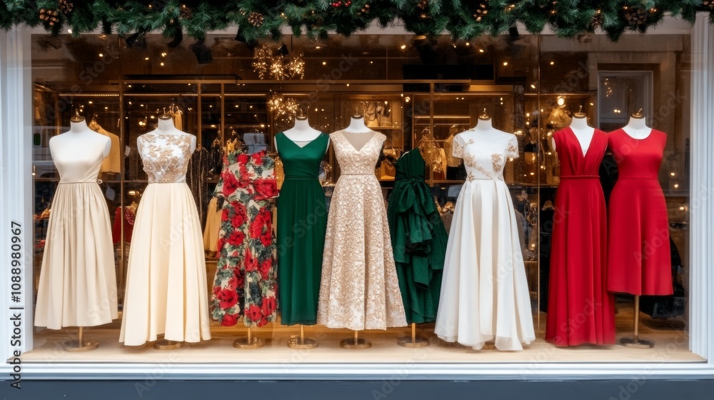 Fototapeta premium Christmas shopping event in an upscale boutique exclusive discounts on designer fashion