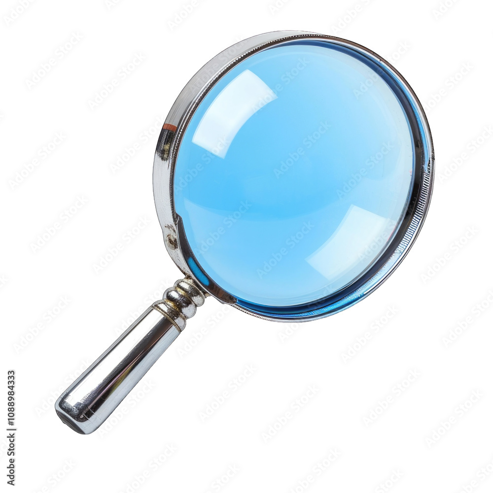 Magnifying glass with blue lens for detailed exploration isolated on transparent background cutout png Magnifying glass with blue lens for detailed exploration isolated on transparent background cutout png