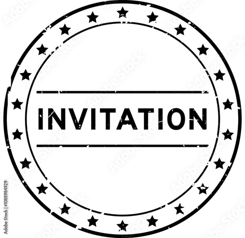 Grunge black invitation word round rubber seal stamp on white background