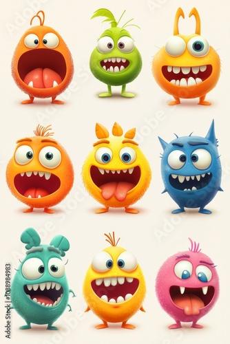 Wallpaper Mural Set of cute, colorful character icons, with friendly and inviting expressions Torontodigital.ca