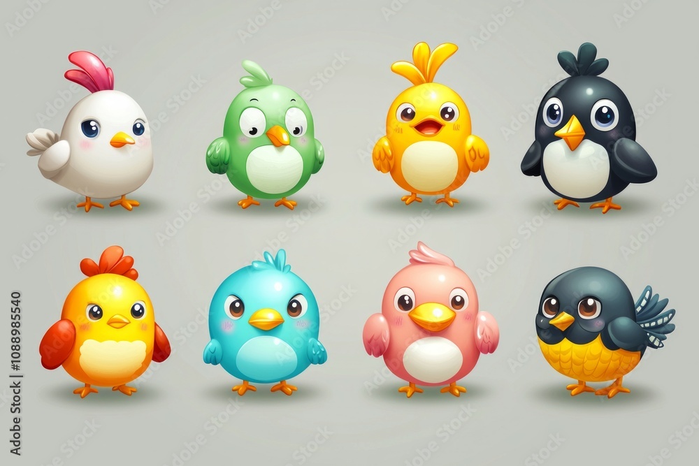 Set of cute, colorful character icons, with friendly and inviting expressions Set of cute, colorful character icons, with friendly and inviting expressions