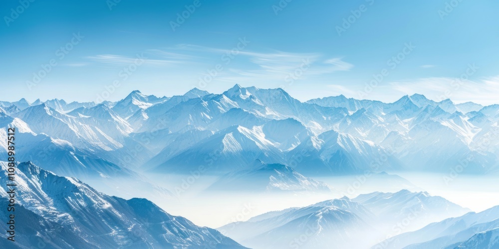 Panoramic view of snow mountains range landscape. Generative AI. Panoramic view of snow mountains range landscape. Generative AI.