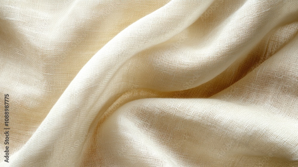 A close-up of soft, flowing cream-colored fabric showcasing texture and drape. A close-up of soft, flowing cream-colored fabric showcasing texture and drape.