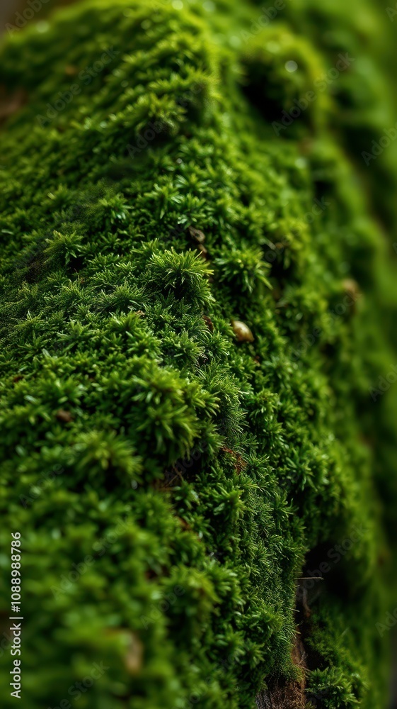 Lush green moss thrives on a forest tree trunk during a late afternoon in the Pacific Northwest Lush green moss thrives on a forest tree trunk during a late afternoon in the Pacific Northwest