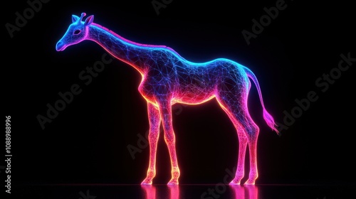 A neon outline of a giraffe, showcasing a vibrant, glowing design against a dark background.