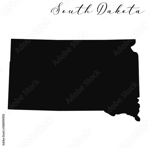 South Dakota state isolated black silhouette vector map 