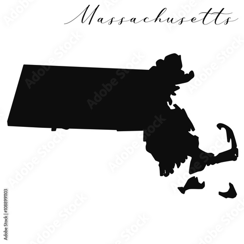 Massachusetts state isolated black silhouette vector map 