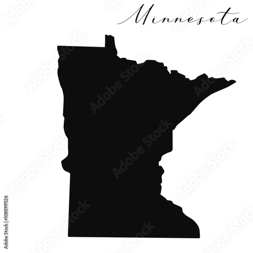 Minnesota state isolated black silhouette vector map 