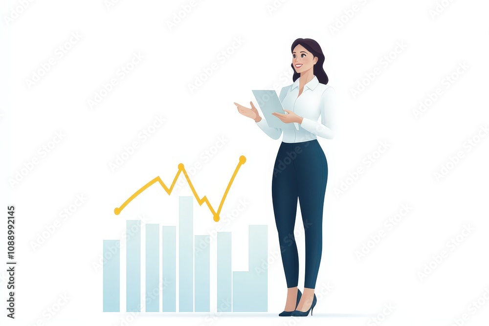 Professional Woman Presenting Digital Growth Data with Charts in a Bright Business Environment Representing Success and Achievement in Corporate Strategy Professional Woman Presenting Digital Growth Data with Charts in a Bright Business Environment Representing Success and Achievement in Corporate Strategy
