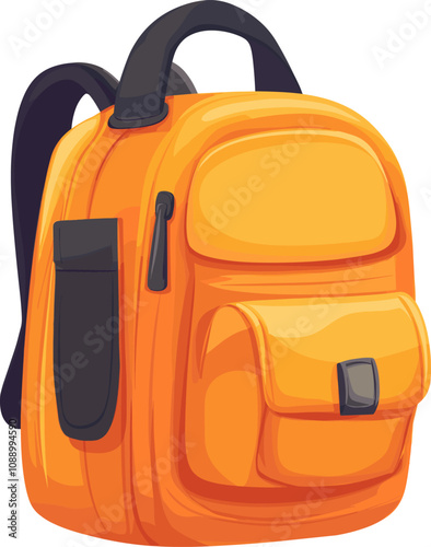 Bright orange backpack cartoon isolated on transparent background. Vector illustration.