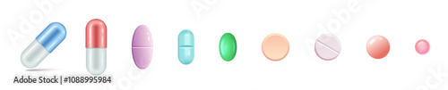 Pills Set, collection of cute colorful pills, medications in different sizes and shapes icon