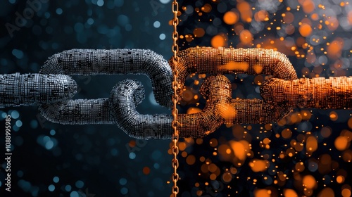 Innovative splitscreen comparison of traditional standards vs blockchain technology digital realm infographic style tech environment creative concept for enhanced seo impact photo