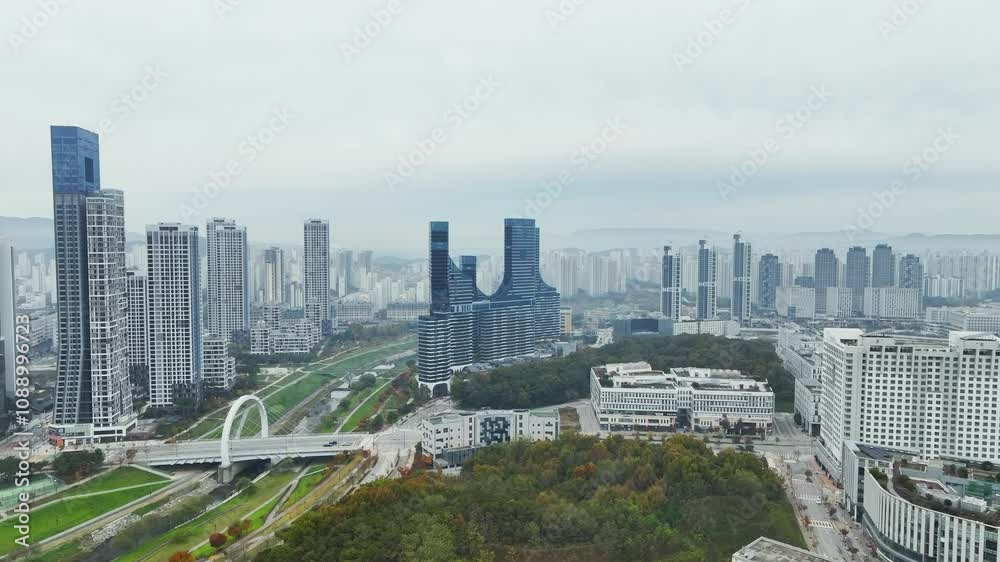 Drone View of Sejong City in South Korea, Park, Autumn, 60fps Drone View of Sejong City in South Korea, Park, Autumn, 60fps