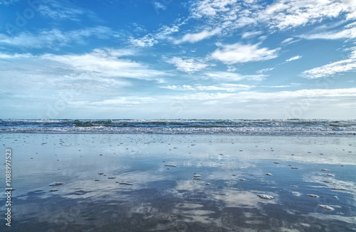 landscape,The beautiful blue sky and white cloud in the daytime reflects the sea.
