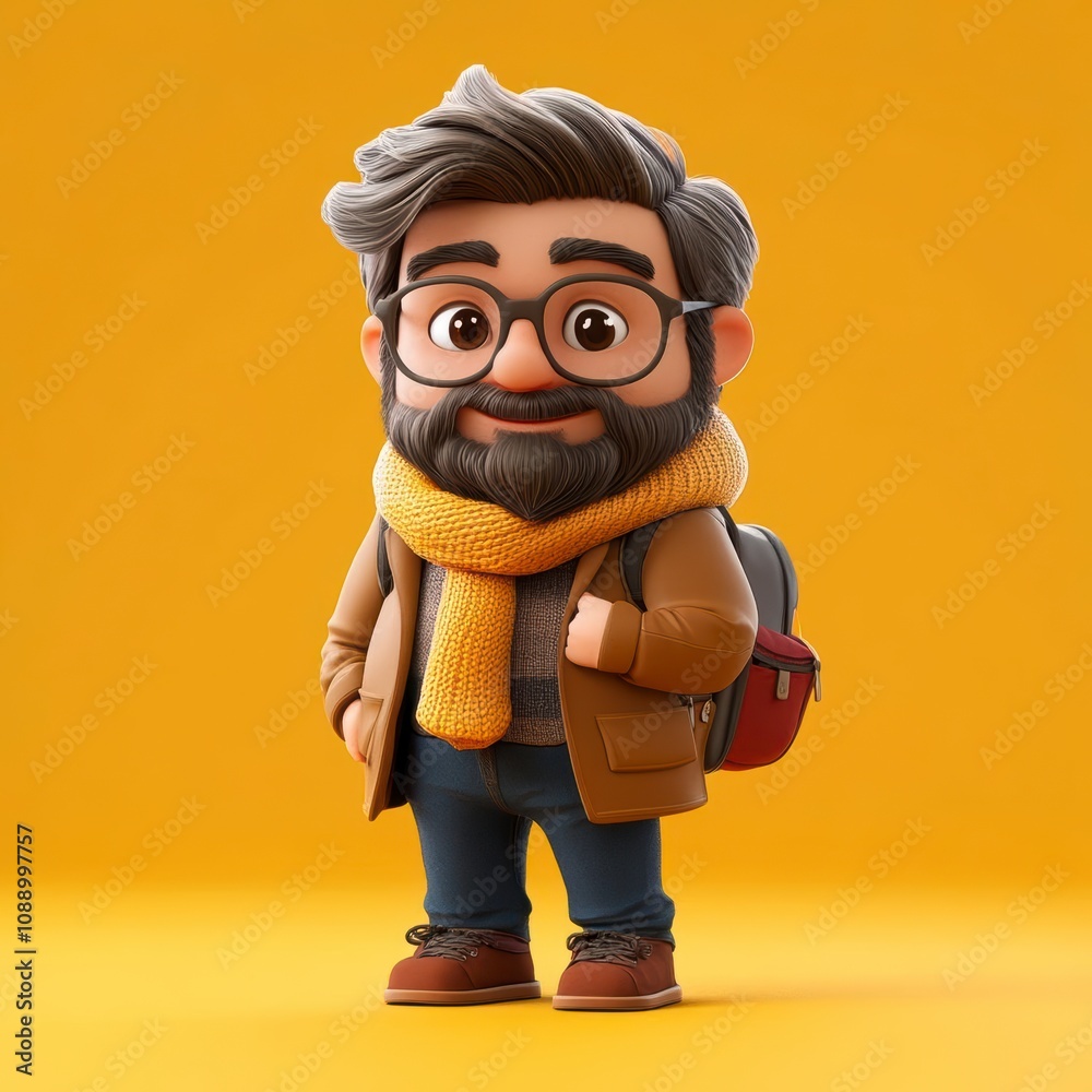 Friendly Cartoon Man with Backpack and Scarf Friendly Cartoon Man with Backpack and Scarf
