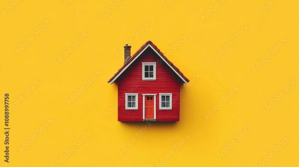 Small Red House Model on Solid Surface Small Red House Model on Solid Surface