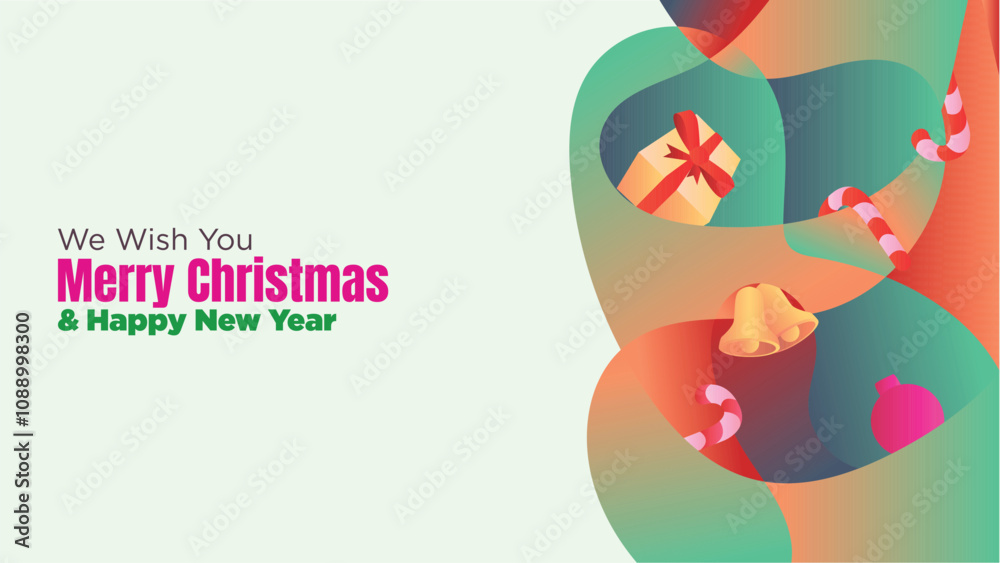 Christmas and New Year Editable Web Template with Abstract Fluid Background. abstract fluid christmas background with gift box and ornamental vector illustration Christmas and New Year Editable Web Template with Abstract Fluid Background. abstract fluid christmas background with gift box and ornamental vector illustration