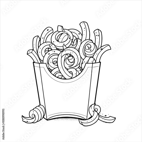 Stunning Curly Fries Illustration – Perfect Spiral Snack Art for Branding & Marketing