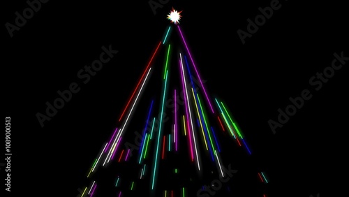 Beautiful illustration of colorful light streaks from star on plain black background