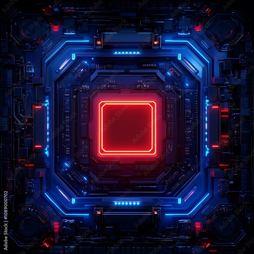 Fototapeta premium Futuristic Abstract Technology Background with Neon Lights and Geometric Patterns for Creative Projects, Digital Art and Sci-Fi Themes