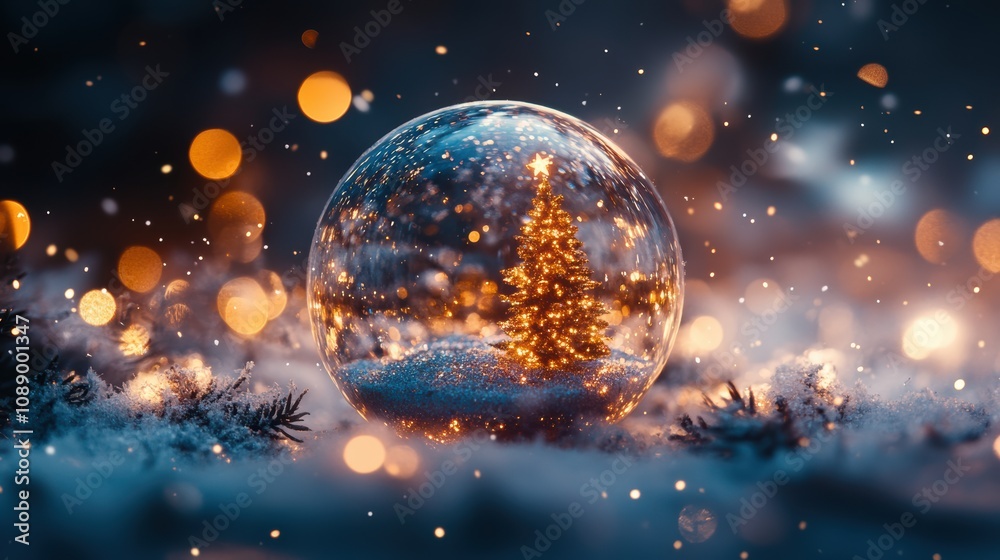 Blue and white christmas scene with glass ornament and snowflakes Blue and white christmas scene with glass ornament and snowflakes