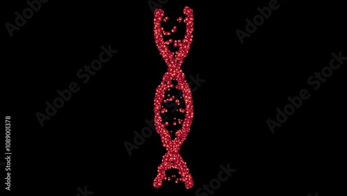 Beautiful illustration of DNA symbol with red spheres on plain black background