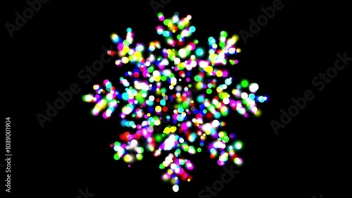 Beautiful illustration of Snowflake symbol with colorful bokeh lights on plain black background