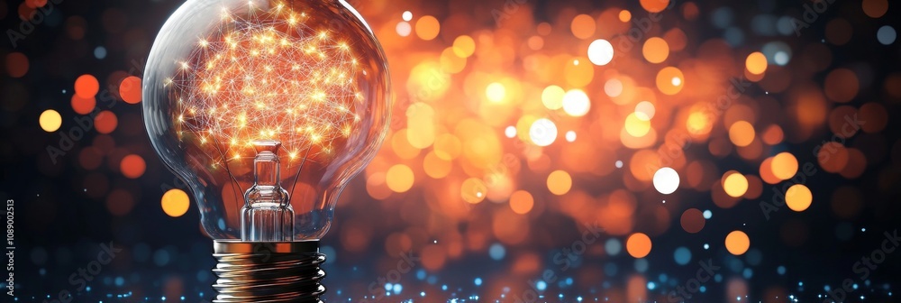 Light Bulb With Digital Network Inside On Dark Technological Background, Innovation Concept Light Bulb With Digital Network Inside On Dark Technological Background, Innovation Concept