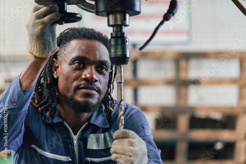 Industrial worker indoors in old factory. Industrial man Engineers in Hard Hats.Work at the Heavy Industry Manufacturing Factory.
