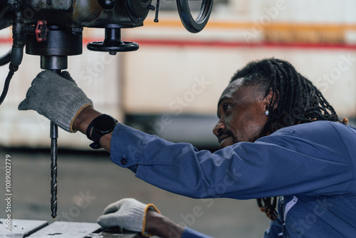 Industrial worker indoors in old factory. Industrial man Engineers in Hard Hats.Work at the Heavy Industry Manufacturing Factory.