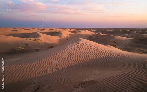 Endless Golden Sand Dunes at Sunset Realistic Desert Landscape Art photo