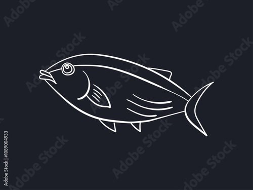 黒板アート風線画、カツオ