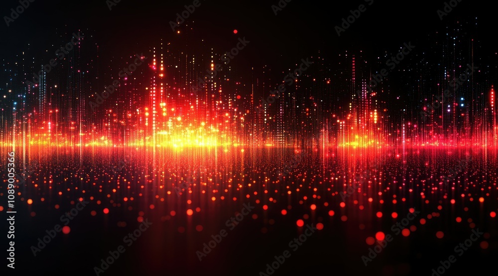 Abstract glowing cityscape at night with vibrant red and orange lights. Abstract glowing cityscape at night with vibrant red and orange lights.