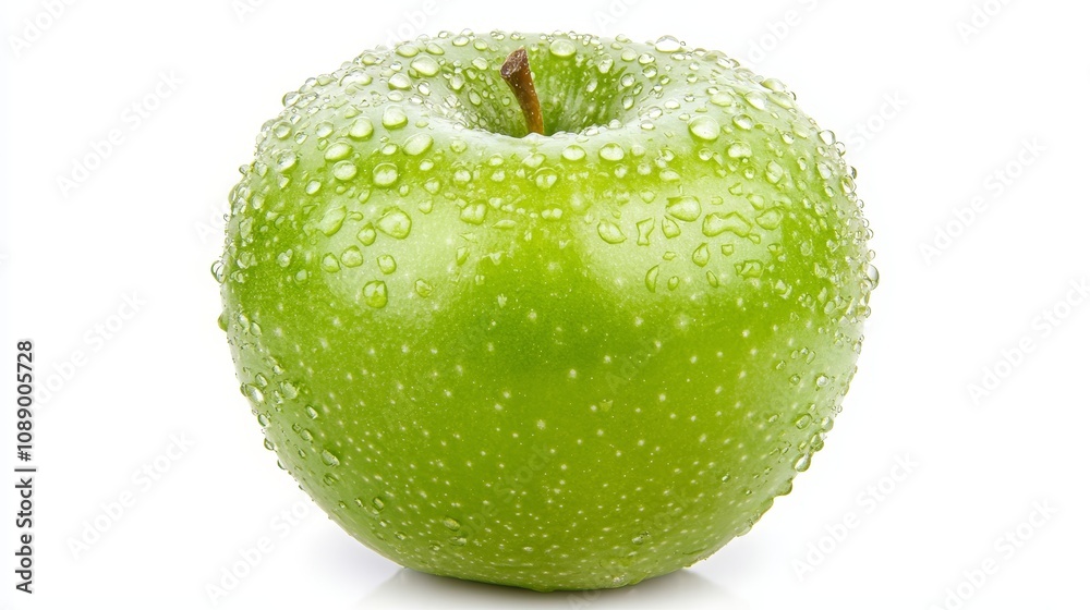 Large green apple with a smooth, glossy skin, isolated on white, fine details ideal for health and freshness themes Large green apple with a smooth, glossy skin, isolated on white, fine details ideal for health and freshness themes