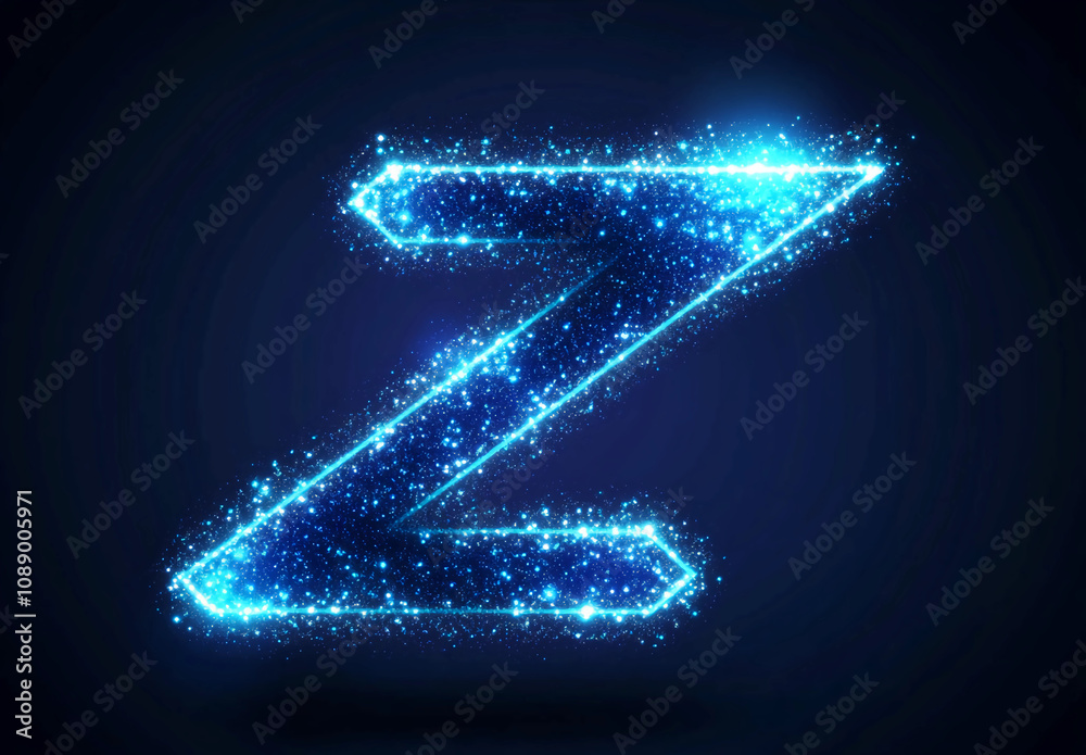 The letter Z is lit up with blue lights, creating a sparkling effect The letter Z is lit up with blue lights, creating a sparkling effect