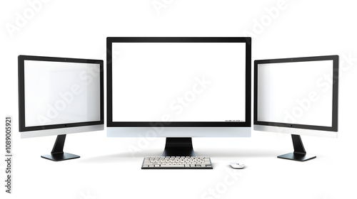 realistic computer screen mockup. computer display on three sides with blank screen with a white accent, cinematic, png