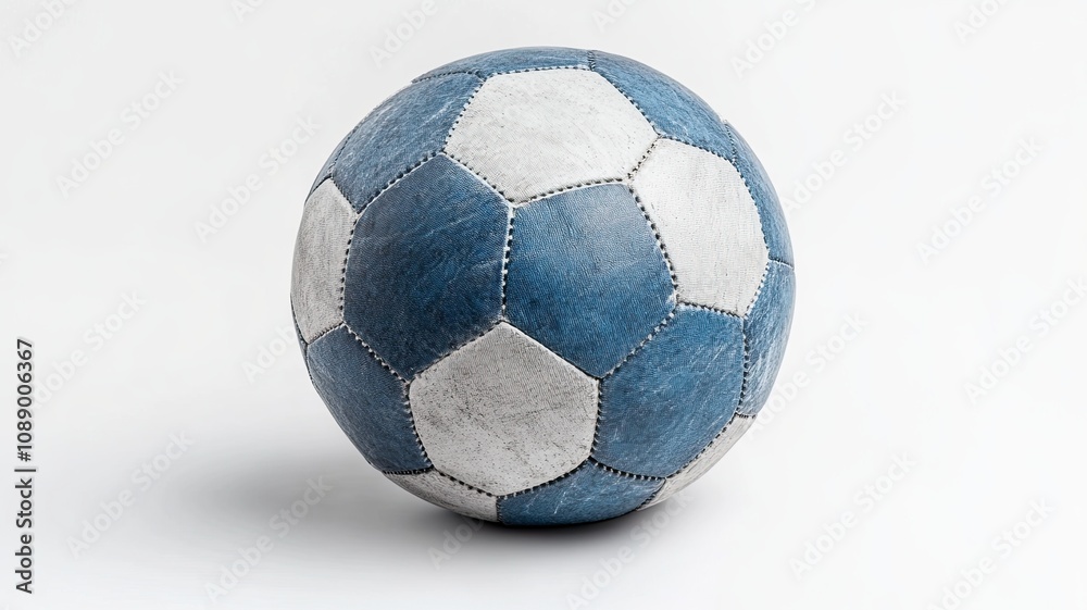 Naklejka premium Worn Soccer Ball: A nostalgic view of a well-loved, vintage soccer ball, showing signs of wear and tear, evoking memories of countless games and adventures.