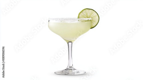 Margarita Delight: A classic margarita cocktail, perfectly presented in a stemmed glass, garnished with a lime wedge and a salted rim. It's a refreshing and celebratory drink.