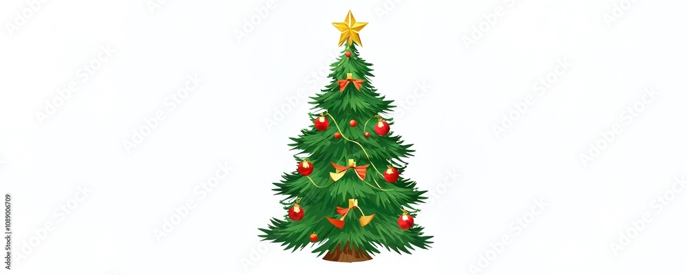 Obraz premium Beautifully decorated Christmas tree with ornaments and a star at the top symbolizing holiday spirit and joy