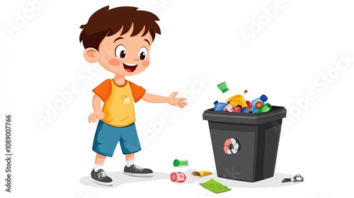 Cartoon child throwing garbage