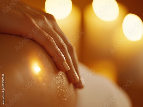 Wallpaper Mural A soothing scene featuring a relaxed hand resting on a glistening surface, illuminated by soft, warm lights. Torontodigital.ca