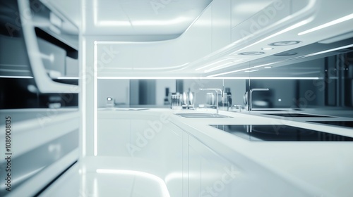 Photo of a modern snow-white kitchen. High image quality