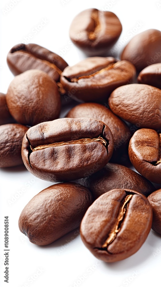 Coffee Beans Up Close: A macro shot of roasted coffee beans, capturing the rich, dark brown hues and intricate details of these aromatic delights. The beans are arranged in a captivating cluster. Coffee Beans Up Close: A macro shot of roasted coffee beans, capturing the rich, dark brown hues and intricate details of these aromatic delights. The beans are arranged in a captivating cluster.