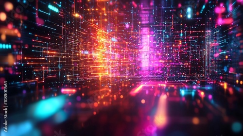 Wallpaper Mural Futuristic Quantum Computing Terminal with Glowing Circuits and Colorful Data Beams Torontodigital.ca