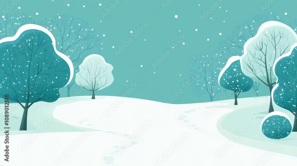 Serene Winter Wonderland Landscape with Snow-Covered Trees and Gentle Path Serene Winter Wonderland Landscape with Snow-Covered Trees and Gentle Path